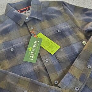 Lake & Trail Button Down Shirt Men's Small Green Blue Plaid Flannel